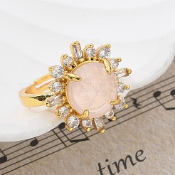 Anillos de dedo de cuarzo rosa natural con girasol&nbsp;RJEW-B113-03G-09