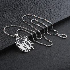 Halsketten mit Anhänger aus schwarzem 304-Edelstahl: Katze mit Buch&nbsp;WGD8BFB-01