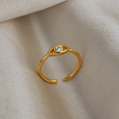 Anelli aperti a bracciale in acciaio inossidabile 304 con pavé di zirconi cubici per donna&nbsp;RJEW-A106-02G