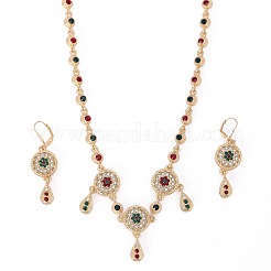 Комплекты из плоского круглого и каплевидного сплава с подвесками из горного хрусталя и серег-колец&nbsp;FS-WG15CFD-02