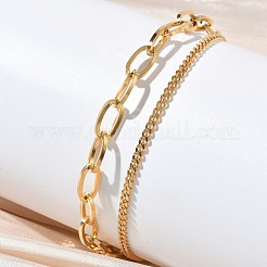 Браслеты из нержавеющей стали 304 с двухслойной цепочкой типа «якорь и кабель» для женщин&nbsp;BJEW-G779-05G