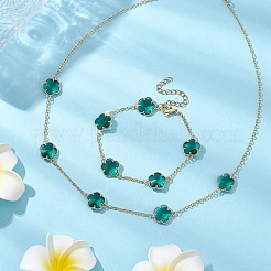 Ensembles collier et bracelet à maillons en verre de fleur de prunier&nbsp;SJEW-JS01293-03