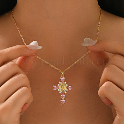 Элегантные латунные ожерелья с подвеской в виде креста Девы Марии из горного хрусталя для женщин&nbsp;CC4444