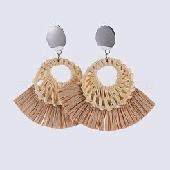 Orecchini pendenti intrecciati a mano canna / rattan intrecciati&nbsp;EJEW-JE03034