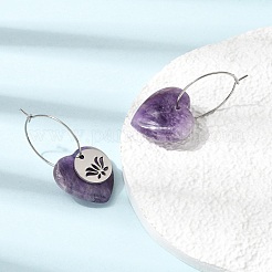 Pendientes de aro de amatista natural y acero inoxidable 304 para mujer&nbsp;EJEW-G475-02P-08