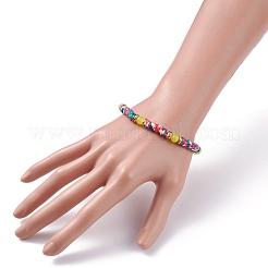 Pulsera elástica redonda de jade de imitación y arcilla polimérica hecha a mano con cuentas heishi&nbsp;BJEW-JB07454