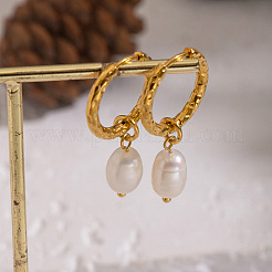 Orecchini pendenti a cerchio in acciaio inossidabile 304 con perle d'acqua dolce per donna&nbsp;DA5671