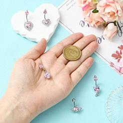 5 stücke 5 arten herz teardrop 304 edelstahl perle rosa zirkonia curved barbell bauch ringe&nbsp;AJEW-CJ0001-58