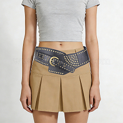 Retro-antike Bronzelegierung Nieten PU-Leder weißer Taillengürtel für Frauen&nbsp;AJEW-WH20098-075A