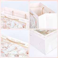 1 sac fourre-tout rectangulaire en papier imprimé feuilles rétro français&nbsp;ABAG-SP0001-29B