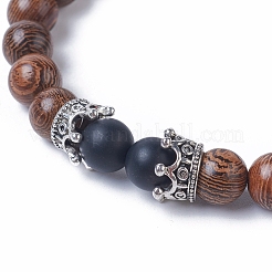 Bracelets réglables en perles tressées en agate noire naturelle givrée (teintes)&nbsp;BJEW-JB04840-02