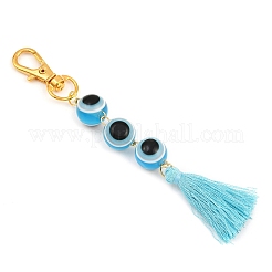 Adornos colgantes con cuentas redondas de resina y borlas de poliéster con forma de ojo malvado&nbsp;HJEW-JM04164-01