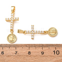 Pendentifs religieux en laiton pavé de zirconiums cubiques transparents&nbsp;CU-CBA40F6-01G