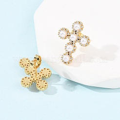 Серьги-гвоздики из латуни с микропаве и прозрачным кубическим цирконием&nbsp;EJEW-B153-01G