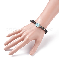 Bracciale elasticizzato con diffusore di olio di perle di roccia lavica naturale&nbsp;BJEW-JB07246