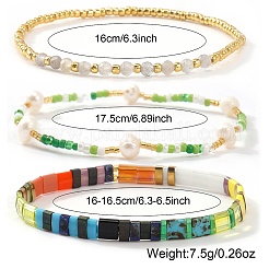 3 шт. 3 вида браслетов из стеклянного бисера и натуральных бусин&nbsp;VZ5822-1