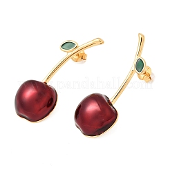 Pendientes de botón de acero inoxidable 304 con diseño de cereza para mujer&nbsp;EJEW-A158-02G