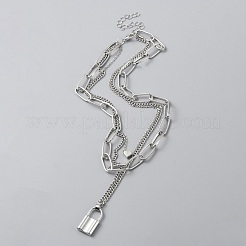 Сплав скрепка и бордюр и кабельные цепи 3 слой ожерелье&nbsp;NJEW-WH0022-09D
