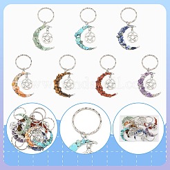7 porte-clés lune en pierre mixte naturelle et synthétique&nbsp;KEYC-FS00043