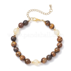 Braccialetti con perline di occhio di tigre naturale e citrino per donna&nbsp;BJEW-JB12239-02