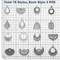 48 pièces 16 styles liens de composants de lustre en alliage de style tibétain&nbsp;FIND-PH0061-94
