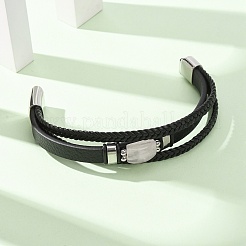 Bracelets multi-rangs en quartz rose naturel et cuir microfibre tressé pour femmes et hommes&nbsp;GG-CBAEA55-01D