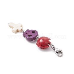 Подвесные украшения из синтетической бирюзы и коралловых бусин на тему Хэллоуина&nbsp;HJEW-TA00366