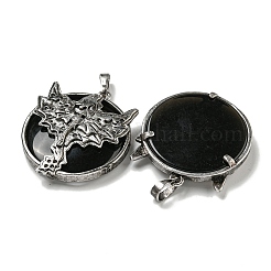 Плоские круглые подвески из натурального обсидиана&nbsp;G-F766-05AS-01