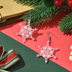 Рождественские снежинки стеклянные семена плетеные серьги-подвески&nbsp;EJEW-MZ00236-03