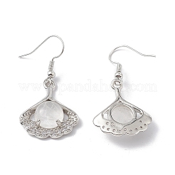 Orecchini pendenti con foglia di ginkgo in cristallo di quarzo naturale con strass di cristallo&nbsp;EJEW-A092-03P-16