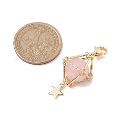 Decorazioni pendenti in ottone con quarzo rosa naturale&nbsp;HJEW-JM01817-01