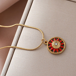 Collares con colgante de flor roja esmaltada de acero inoxidable 304 de estilo europeo vintage para mujer&nbsp;LS-WS4572