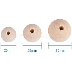 Perles rondes en bois non fini&nbsp;WOOD-PH0004-02-NF