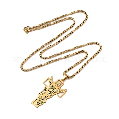 201 нержавеющая сталь религиозная подвеска коробка цепи ожерелья для женщин&nbsp;NJEW-U018-02G-04