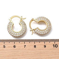 Латунные плоские круглые серьги-кольца с микропаве из прозрачных кубических цирконий&nbsp;EJEW-K318-04B-G