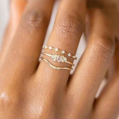 3 шт. ромбовидные кольца из цинкового сплава с кристаллами и стразами&nbsp;FS-WG622CD-02