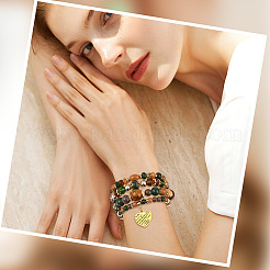 1 комплект браслетов из дерева и бусин в стиле бохо для женщин&nbsp;BJEW-SP0001-12