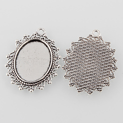 Тибетский сплав стиля сеттинги кабошон плоский овал подвесные&nbsp;X-TIBEP-M022-52AS