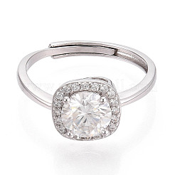 Регулируемое открытое кольцо-манжета из стерлингового серебра с муассанитом и кубическим цирконием.&nbsp;STER-T008-87P