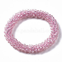 Pulseras elásticas de cuentas de vidrio transparente facetado&nbsp;X-BJEW-S144-002C-05
