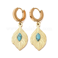 Серьги-кольца с перьями из нержавеющей стали 304&nbsp;EJEW-F393-16G