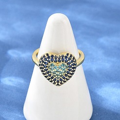 Anelli aperti a bracciale in ottone a forma di cuore con micro pavé di zirconi cubici per donna&nbsp;CU-CBA0A21-01G