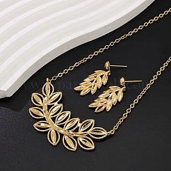 Комплекты из серег-гвоздиков и ожерелий с подвесками из латуни в форме листьев для женщин&nbsp;KK7386