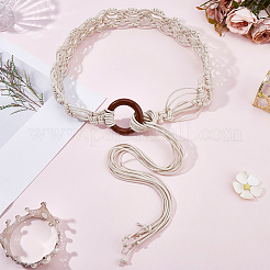 1 ceinture bohème tissée à la main en cordon ciré avec boucles en bois&nbsp;AJEW-CP0012-07A