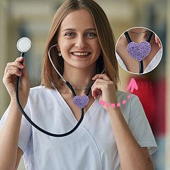 12 шт. 6 цвета сердце из полимерной глины стразы стетоскоп подвеска украшения&nbsp;HJEW-MA00011