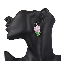 Handgefertigte Blumen-Bügelohrringe mit Glasperlen&nbsp;EJEW-MZ00487-01