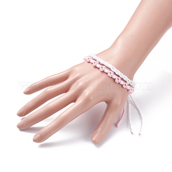 2 bracelet cordon tressé fleur de pêcher 2 couleurs&nbsp;BJEW-JB07610-02
