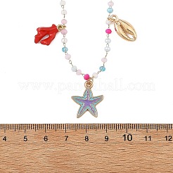 Collares con múltiples colgantes de plata de ley esmaltada con forma de estrella de mar&nbsp;NJEW-JN06510