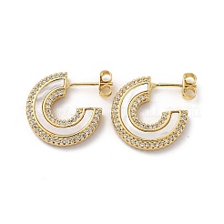 Серьги-гвоздики из латуни в форме буквы С с микропаве из кубического циркония&nbsp;KK-D363-19G