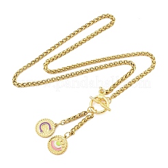 Collar con colgante de letra y ojo de acero inoxidable 304 con baño de iones (IP) y esmalte morado.&nbsp;STAS-Z102-01G-C